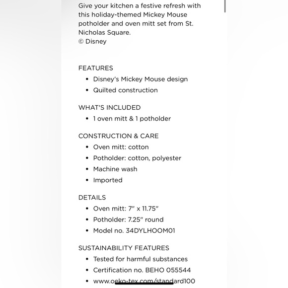 Disney Mickey Mouse Joy Oven Mitt & Potholder 2-piece Set Christmas NWT - Picture 3 of 6